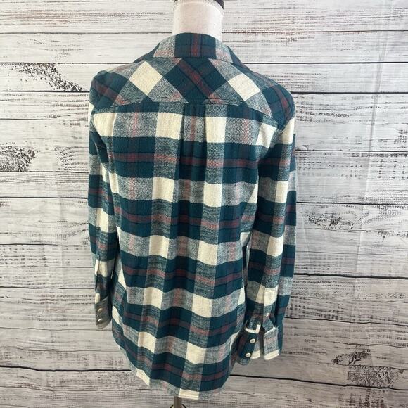 J. Crew Lumberjack Shirt size 4 Teal Red Plaid Flannel Button Up Casual Outdoors - Picture 8 of 8